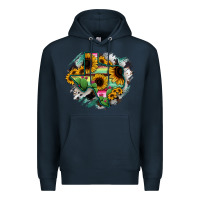 Navy Texas Map Sunflower Cactus Serape Premium Hoodie - RanaPortraitStore