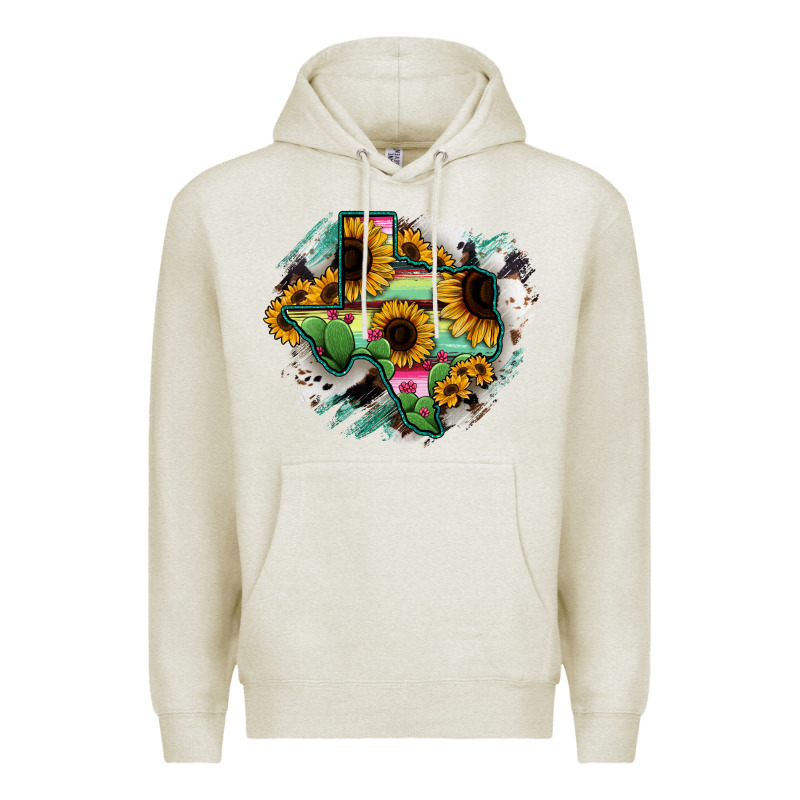 Texas Map Sunflower Cactus Serape Premium Hoodie by RanaPortraitStore | Teevron