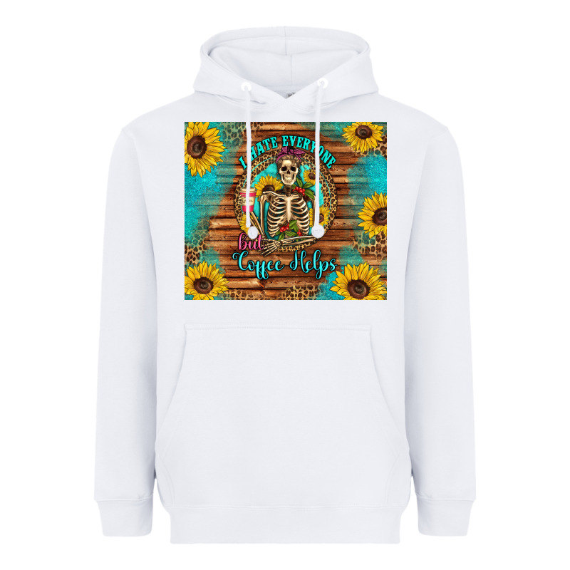 I Hate Everyone But Coffee Helps Western Skeleton Coffee Sunflowers Heavyweight Hoodie by Artiststas | Teevron