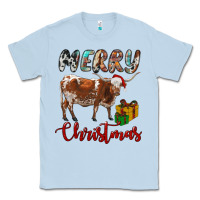 Dusty Blue Texas Longhorn Merry Christmas Classic Tee - RanaPortraitStore
