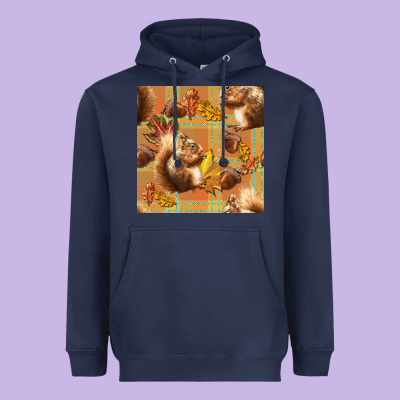 Fall Squirrel And Plaid Seamless Heavyweight Hoodie Designed By Bundleandbundleshop
