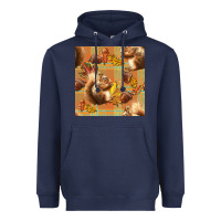 Navy fall squirrel and plaid seamless Heavyweight Hoodie - BundleAndBundleShop