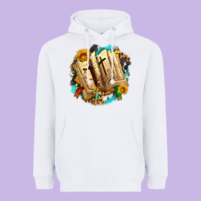 Cross With Bible And Sunflowers Heavyweight Hoodie Designed By Adodesignshop