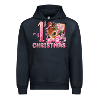 Navy my first christmas pink reindeer Urban Hoodie - MaliasSmallBusiness