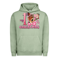 Pigment Oil Green my first christmas pink reindeer Urban Hoodie - MaliasSmallBusiness