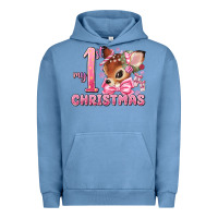Pigment Pebble Blue my first christmas pink reindeer Urban Hoodie - MaliasSmallBusiness