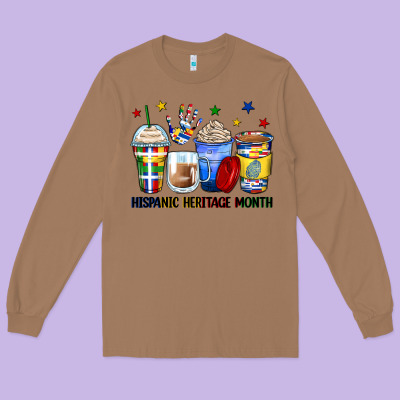 Hispanic Heritage Month Coffee Cups Long Sleeve Tee Designed By Zillion Design Studio