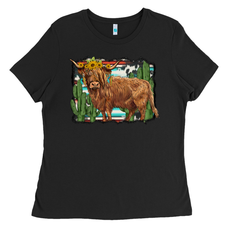 Western Cactus Highland Cow Ladies Tee by BarkalooDesign | Teevron