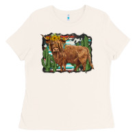 Bone western cactus highland cow Ladies Tee - BarkalooDesign