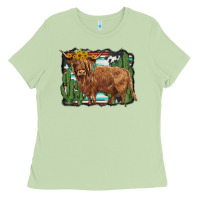 Matcha western cactus highland cow Ladies Tee - BarkalooDesign