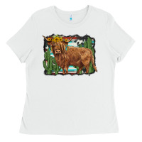White western cactus highland cow Ladies Tee - BarkalooDesign