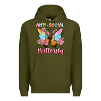 Army Green anti social butterfly Premium Hoodie - MaliasSmallBusiness