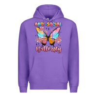 Purple anti social butterfly Premium Hoodie - MaliasSmallBusiness