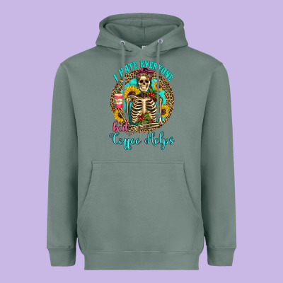 I Hate Everyone But Coffee Helps Western Skeleton Coffee Sunflowers Heavyweight Hoodie Designed By Artiststas