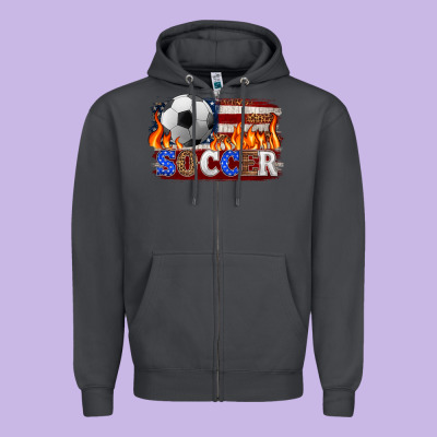 Western American Flag Soccer Zipper Hoodie Designed By Hra Design Shop