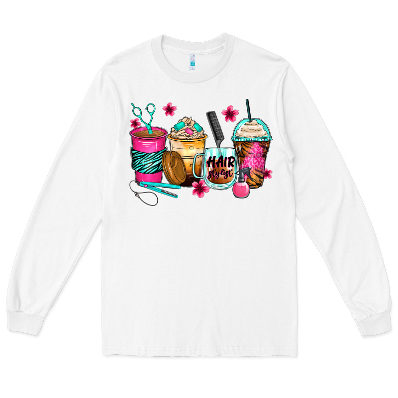 Hairstylist Coffee Cups Long Sleeve Tee by Zillion Design Studio | Teevron