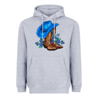 Heather Grey valentines day blue boots cowgirl hat and roses Heavyweight Hoodie - AdoDesignShop
