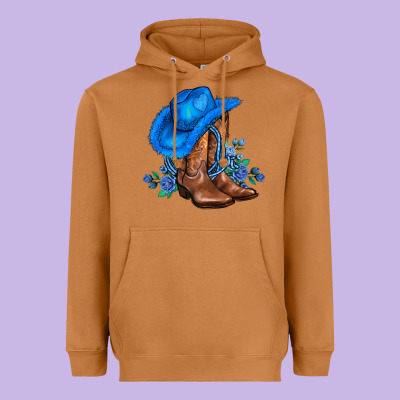 Valentines Day Blue Boots Cowgirl Hat And Roses Heavyweight Hoodie Designed By Adodesignshop