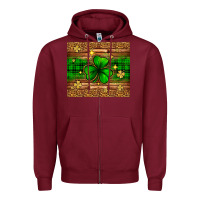 Burgundy St. Patrick's Day shamrock leopard Zipper Hoodie - Neo Western