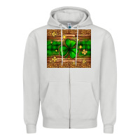 Dove Grey St. Patrick's Day shamrock leopard Zipper Hoodie - Neo Western