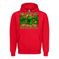 Red St. Patrick's Day shamrock leopard Zipper Hoodie - Neo Western