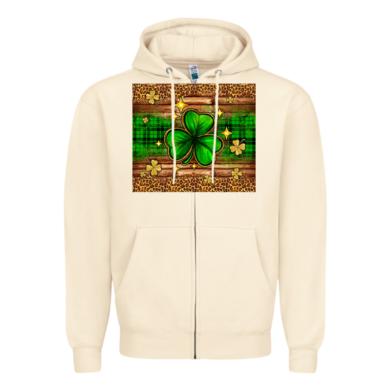 St. Patrick's Day Shamrock Leopard Zipper Hoodie by Neo Western | Teevron