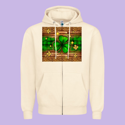 St. Patrick's Day Shamrock Leopard Zipper Hoodie Designed By Neo Western