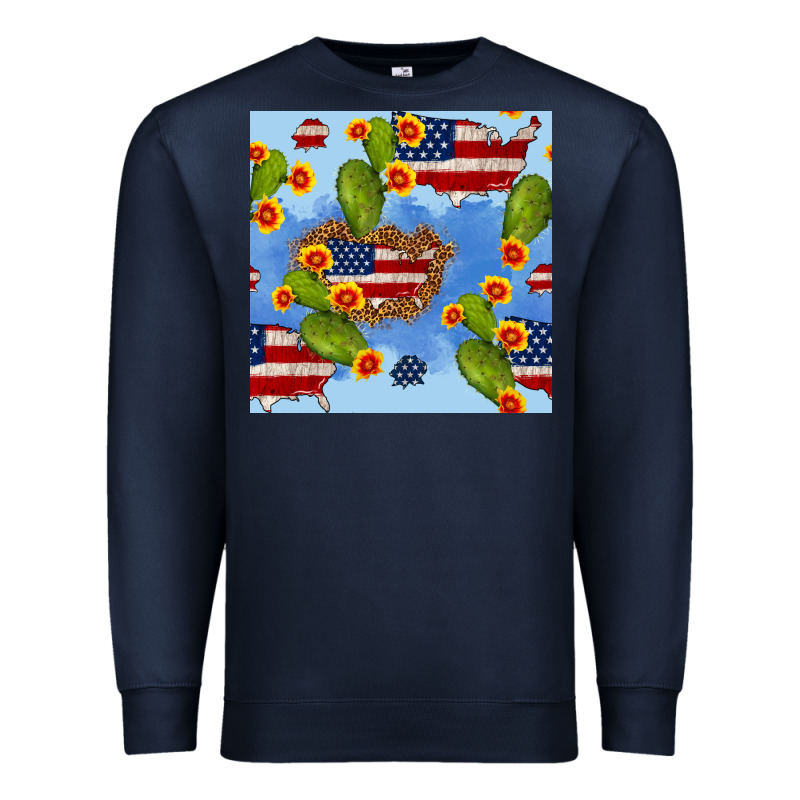 Usa Map Cactus And Sunflower Seamless Pattern Premium Sweatshirt by BundleAndBundleShop | Teevron