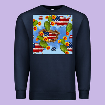 Usa Map Cactus And Sunflower Seamless Pattern Premium Sweatshirt Designed By Bundleandbundleshop