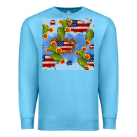 Ocean Blue usa map cactus and sunflower seamless pattern Premium Sweatshirt - BundleAndBundleShop