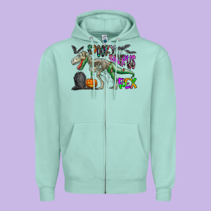 Spooky Saurus Rex Zipper Hoodie Designed By Cowhidedigitalart