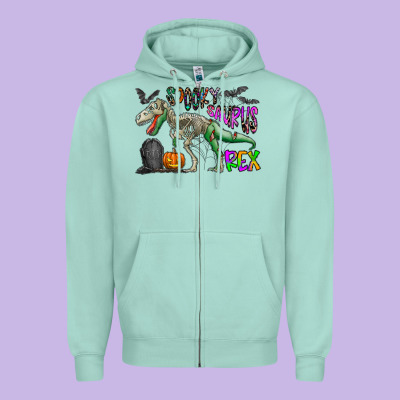 Spooky Saurus Rex Zipper Hoodie Designed By Cowhidedigitalart