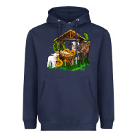 Navy jesus holy night cows and sunflowers Heavyweight Hoodie - AdoDesignShop