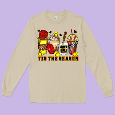 Tis' The Season Softball Coffee Cups Long Sleeve Tee Designed By Zillion Design Studio