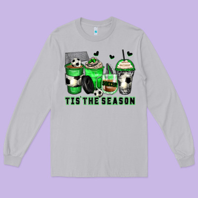 Tis' The Season Soccer Coffee Cups Long Sleeve Tee Designed By Zillion Design Studio