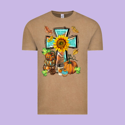 Western Thankful Cross Pumpkin Vintage Tee Designed By Barkaloodesign