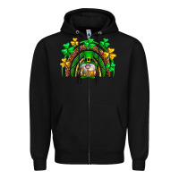 Black St. Patrick's Day gnome rainbow Zipper Hoodie - Neo Western