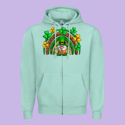 St. Patrick's Day Gnome Rainbow Zipper Hoodie Designed By Neo Western
