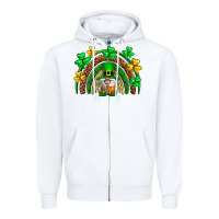 White St. Patrick's Day gnome rainbow Zipper Hoodie - Neo Western