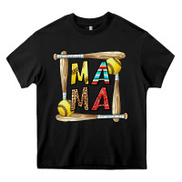 Black softball mama Heavy Core Tee - CowhideDigitalArt