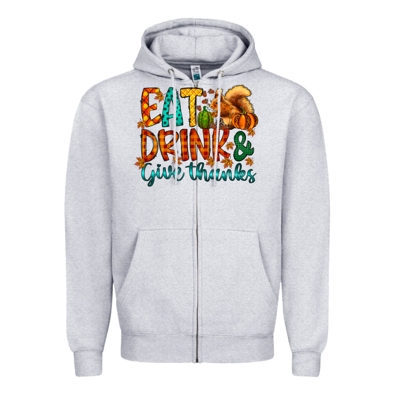 Eat Drink Give Thanks Zipper Hoodie by CowhideDigitalArt | Teevron