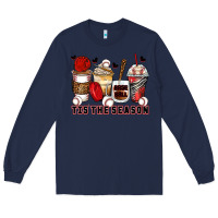 Navy tis' the season baseball coffee cups Long Sleeve Tee - Zillion Design Studio