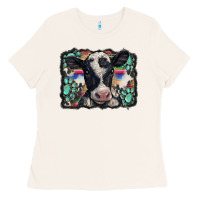 Bone western background turquoises gemstones black and white baby cow Ladies Tee - BarkalooDesign