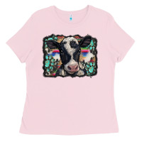 Western Background Turquoises Gemstones Black And White Baby Cow Ladies Tee | Teevron