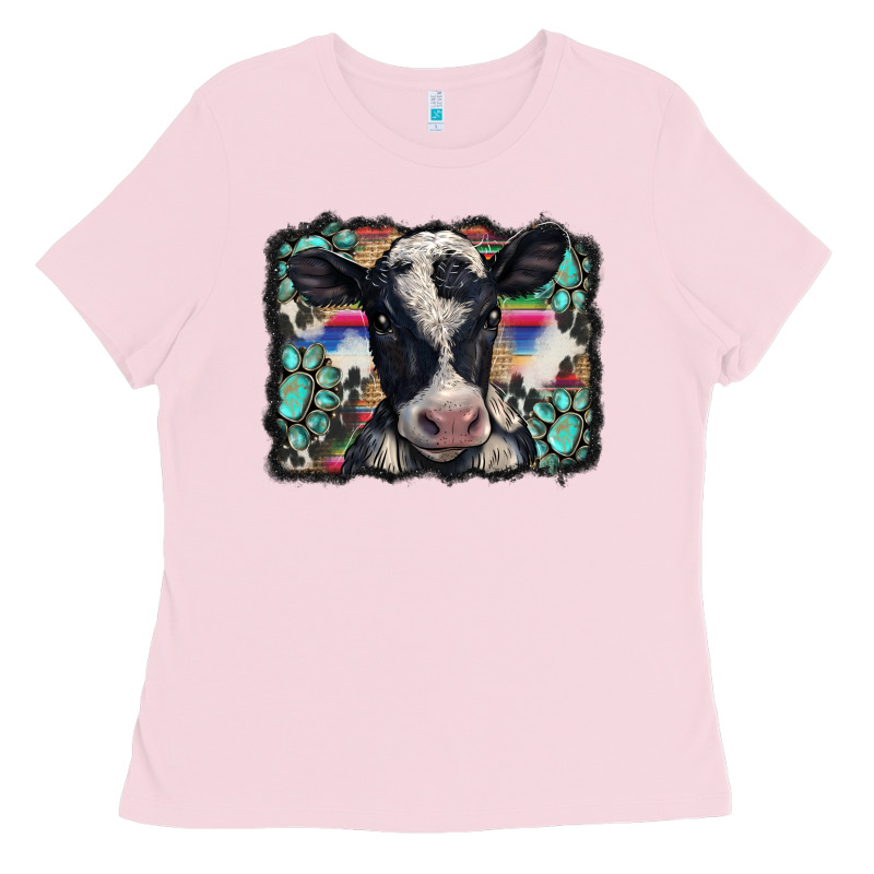 Western Background Turquoises Gemstones Black And White Baby Cow Ladies Tee by BarkalooDesign | Teevron