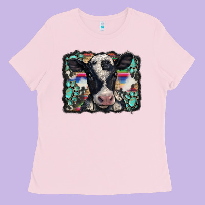 Western Background Turquoises Gemstones Black And White Baby Cow Ladies Tee Designed By Barkaloodesign