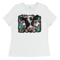 White western background turquoises gemstones black and white baby cow Ladies Tee - BarkalooDesign