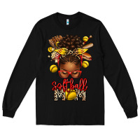 Black softball mom afro messy bun Long Sleeve Tee - texasbilliewilder