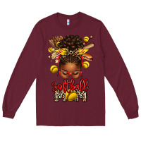 Burgundy softball mom afro messy bun Long Sleeve Tee - texasbilliewilder