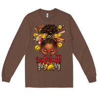 Chestnut softball mom afro messy bun Long Sleeve Tee - texasbilliewilder
